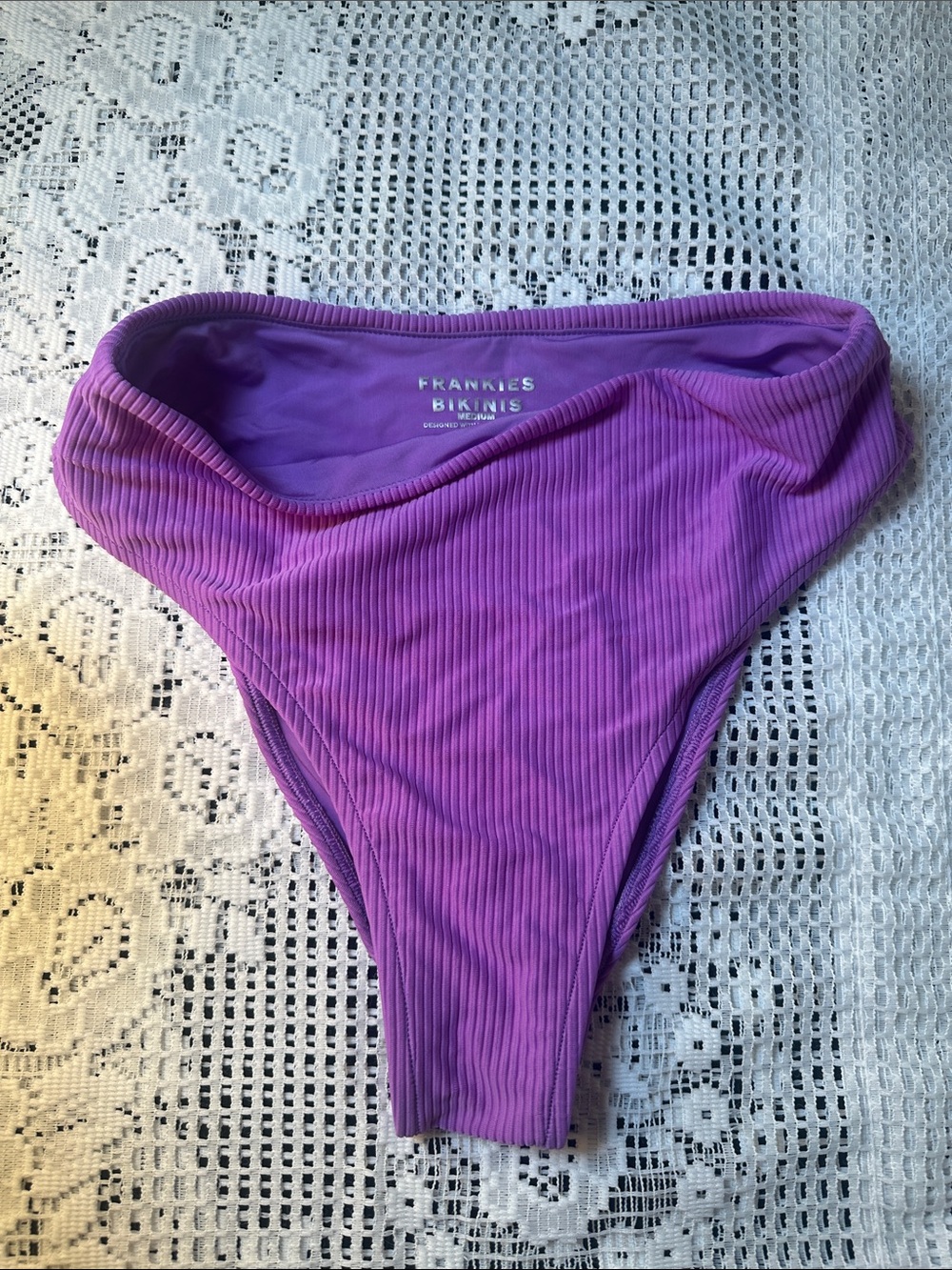 Frankie’s Bikinis Vibrant Purple Ribbed Cheeky High Waist Bottom